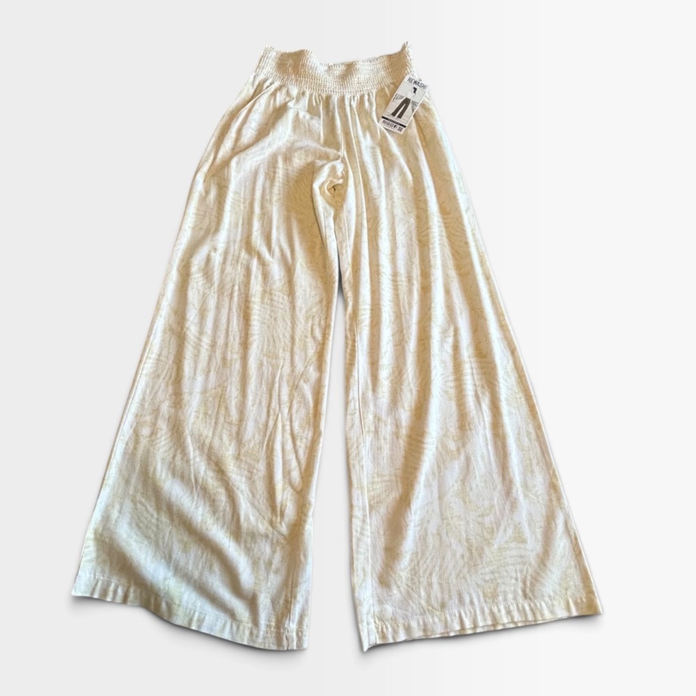 Rewash Smocked Wide Leg Pants Yellow White Palm Tropical Floral XL NWT